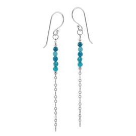 Silvershake 5-Stone 3MM Natural Blue Apatite Bead Stone 925 Sterling Silver Bohemian Inspired Minimalist Dangle Hook Earrings Jewelry for Women, Sterling Silver, natural blue apatite