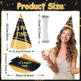 JUNEBRUSHS 24PCS Happy New Years Eve Party Hats, Adjustable 2025 Happy New Year Hats New Years Eve Paper Cone Hat for Happy New Year Decorations New Years Eve Party Supplies