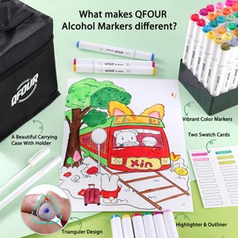 QFOUR Alcohol Markers Brush Tip, 82Pcs Art Markers Set, Brush & Chisel Tip Drawing Pens for Adults and Kids Coloring Illustration, Sketching, Drawing, Card Making