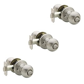 Copper Creek BK2030SS-3 Ball Door Knob, Privacy Function, 3 Pack, Satin Stainless