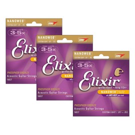 Elixir 16027 Nanoweb Custom Light Phosphor Bronze Acoustic Strings 11-52 (3-pack)