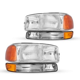 Torchbeam Headlight Assembly for 1999-2006 GMC Sierra 1500 Chrome Replacement Headlamp Compatible with 00-06 Yukon/Yukon XL 1500 2007 Sierra 1500 Classic OE Headlights Amber Reflector Chrome Housing