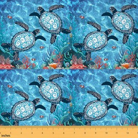 Feelyou Sea Turtle Fabric by The Yard 1 Yard Blue Ocean Theme Upholstery Fabric for Chairs for Boys Girls Fish Decorative Waterproof Outdoor Fabric Coral Outdoor Fabric