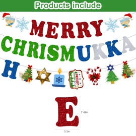 Merry Chrismukkah Banner Hanging Swirls, Merry Chrismukkah Party Decorations Happy Hanukkah Christmas Decorations, Christmas & Hanukkah Theme Decorations