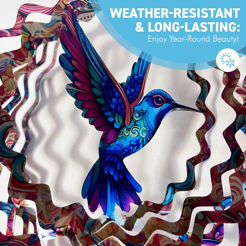 Vibrant Hummingbird Wind Spinner – Whimsical Garden Art, Outdoor Decoration,
