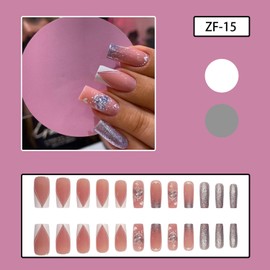 EYZOTSF Press on Nails Square Shaped Acrylic Full Cover Medium Length Square False Nails with Love Heart Designs Artificial Fake Nails Glue ons Fingernails for Women Girls(ZF15)