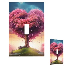 Decorator Wall Plate 1 Gang Light Switch Cover Mid Size 5" x 3" Blank Receptacle Plug Covers Single Duplex Wallplate Colorful Heart Tree Outlet Switch Cover for Electrical Outlets Decor
