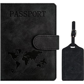 Passport Holder Wallet for Travel - RFID Blocking Travel Essentials Cover Case for Women & Men - Secure Document Organizer with Card Slots for ID, Boarding Pass Give a luggage tag 2pcs