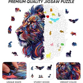 Qiuenisray Wooden Puzzles for Adults 200 Pieces, Lion Jigsaw Puzzles for Grandkids, FSC Certified Unique Shape Animal Adult Puzzles, Chirstmas Gift for Family Game 11.4 x 10.6 in
