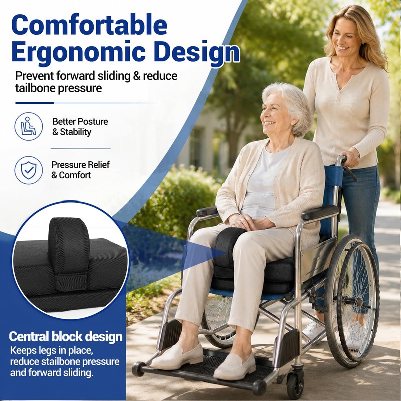 Adjustable Height Wheelchair Wedge Pommel Cushion, Prevents Forward Sliding