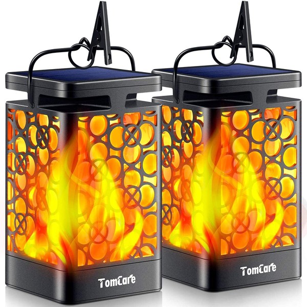 TomCare Solar Lanterns Outdoor Upgraded Flickering Flame Waterproof Hanging Lanterns