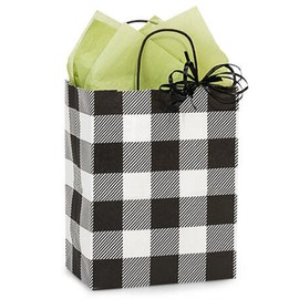 NW Buffalo Plaid Black Paper Shopping Bags - Cub Size - 8 x 4 3/4 x 10 1/4in. - 100 Pack