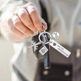 Zysta Plane Keyring with Engraving Safe Trip Wherever You Go Travel Lucky Charm Guardian Angel Keychain for Couples Friends Abroad Year Farewell Gift (Safe Trip Wherever You Go), Safe Trip Wherever