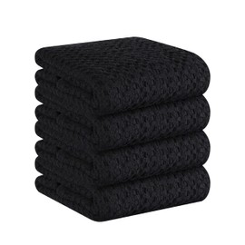 Native Fab Cotton Kitchen Towel with Hanging Loop 16x26 inches, 4-Pack, Premium Waffle Weave Kitchen Towels for Cleaning Drying, Washcloths Soft & Absorbent Cloth Rags, Bar Towel, Dish Cloth, Black