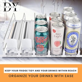 Deviory - Soda Can Organizer with Automatic Can Pusher | Refrigerator Drink Organizer | Beverage Dispenser for Soda, Cans and Bottles | Space-Saving | Stainless Steel | Adjustable Sizes | 5 Rows