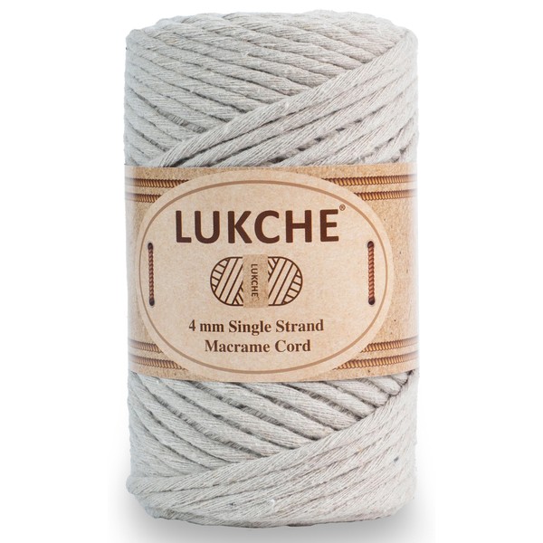 LUKCHE 4mm Single Strand Cotton Macrame Cord, 246 Feet -