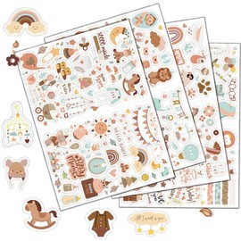 Pack of 215 Baby Album Stickers, Baby Stickers Photo Album Stickers DIY Photo Album Sticker Guest Book Baby Shower Girl Boy Brown Sticker Baby Scrapbook Sticker Photo Albums Bullet Journal Sticker