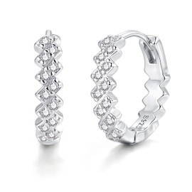 Bewenda Silver Hoop Earrings for Women, 925 Sterling Silver Hoop Earrings with Zirconia, Round Huggie Hoops Earring for Unisex, Hypoallergenic Geometric Ear Hoops, Sleeper Cartilage Earring -16mm