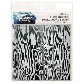 Simon Hurley Cling Rubber Background Stamp Bundle - Background Stamps Bold Woodgrain and Watercolor with Brayer Roller with Trebbies Detail Sticks