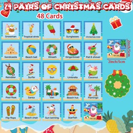 Containlol 48 Pcs Summer Christmas Games Hawaiian Christmas Matching Games Cards Summer Beach Memory Cards for Adult Family Gathering Favors Holiday Tropical Xmas Party Supplies