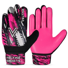 Veltine Sports Soccer Goalkeeper Gloves, Football Goalie Gloves for Kids Boys Children Youth with Double Wrist Protection (Pink, Size 4 Suitable for 6-9 Years, Ambidextrous)