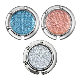 Milaloko 3 Pack Foldable Handbag Hooks, Desk Handbag Hangers, Crystal Diamond Folding Purse Hooks for Table