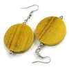 30mm Antique Yellow Painted Wood Coin Drop Earrings - 60mm