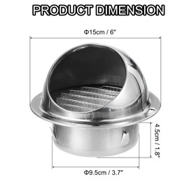 sourcing map 15cm/6Inch Air Vent Wall Vent Cover 304 Stainless Steel Round Outlet Cap Cover Grille Ventilation Outlet for Apartment, Villa, Flats, House