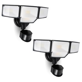 LUTEC 80W 9000LM LED Security Lights Motion Sensor Outdoor Lights, 4 Head LED Flood Light Outdoor 5000K Daylight, IP65 Waterproof, Motion Detected Light for Outside, Garage, Yard - 2 Pack (Black)