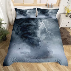 3D Tornado Bedding Set Twin Size for Kids Boys Bedroom,Lightning Bed Duvet Cover Set,Natural Disaster Comforter Cover Tornado Pattern Decor 2 Pieces 1 Duvet Cover with 1 Pillowcase No Comforter