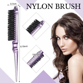 Geiserailie Juego de 3 Pcs Slick Back Hair Brush Set Cerda Cepillo de Pelo Cepillo de Control de Borde Peine de Burlas para Mujeres Cabello Negro (Púrpura Claro)