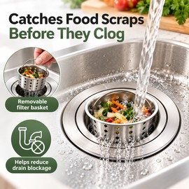 Stainless Steel Kitchen Sink Drain Strainer for Food Waste – Removable Filter Basket & Sealing Cover for Easy Cleanup