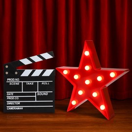 Movie Theater Decor,Film Clapper Board and Light LED Star Sign Movie Props for Night Decorations,Home Room Theater Decor Party Supplies
