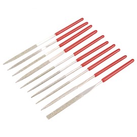 sourcing map 10 Pieces Diamond Needle File Series for Metal Glass Stone 2 mm x 100 mm Silver Red DE de de