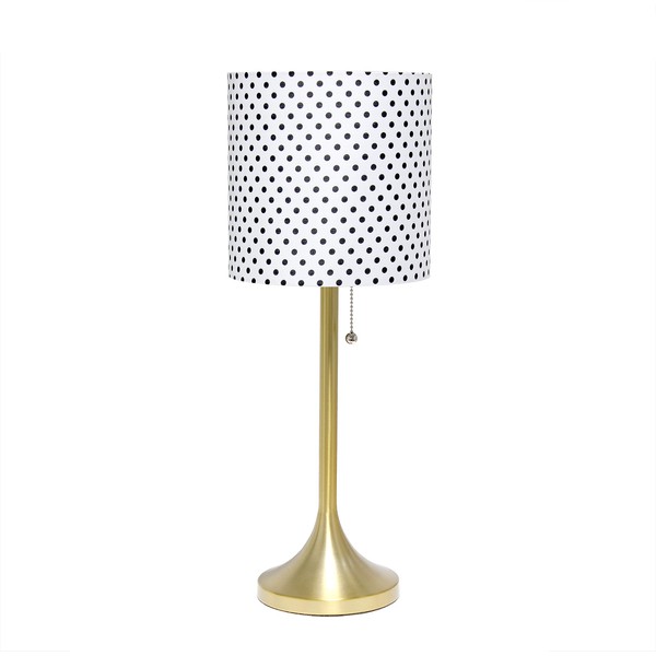 Simple Designs LT1076-GDD Tapered Fabric Drum Shade Table Lamp, Gold/Polka Dot 8 x 8 x 21