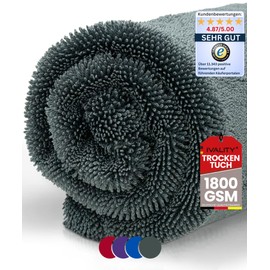Ivality® Car Drying Cloth XXL 40 x 40 cm Ultra Absorbent 1800 GSM Motorcycle Twisted Towel Microfibre Cloth - Lint-Free & Paint-Gentle Microfibre Cloth Car Care - Grey