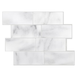 Peel and Stick Marble Backsplash Tiles – 5-Pack Waterproof 11.56" x 8.38" White Marble Wall Tiles for Kitchen, Bathroom, Shower Walls, Fireplace, and Interior Wall Decor – Heat & Moisture Resistant