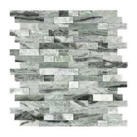 SUNWINGS Peel and Stick Mosaic Natural 3D Stone Self Adhesive Tiles, 12" x 11" 5-Sheet Stick on Backsplash for Kitchen Bathroom Fireplace Vanity, Green