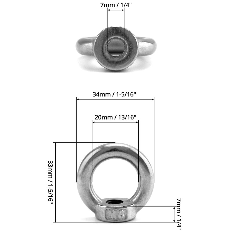 QWORK® 10 Pieces M8 Lifting Ring Nuts, 304 Stainless Steel,