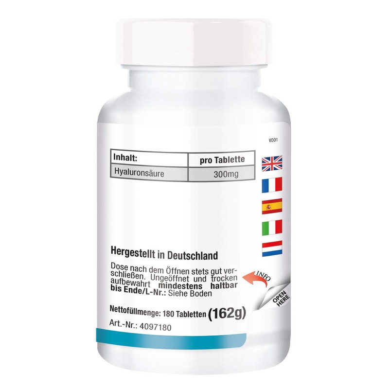 Hyaluronic Acid 300 mg – 180 Tablets – Vegan –