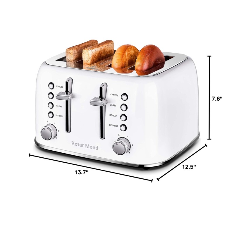 Roter Mond Toaster 4 Slice Retro Stainless Steel with Extra