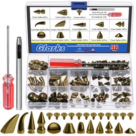 Glarks 98Pcs Bronze Mixed Shape Spikes Studs Rivets Kit with Install Tools, Screw Back Bullet Cone Studs and Spikes Punk Rivets Set for Leather Belts Bags Shoes Dog Collars DIY Craft Decoration(Bronze)