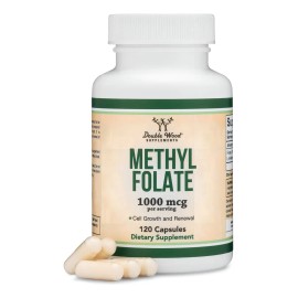 Double Wood supplements Metilfolato 1,000mcg 120 cpsulas suplemento de folato de metilo probado por terceros sabor sin sabor                          