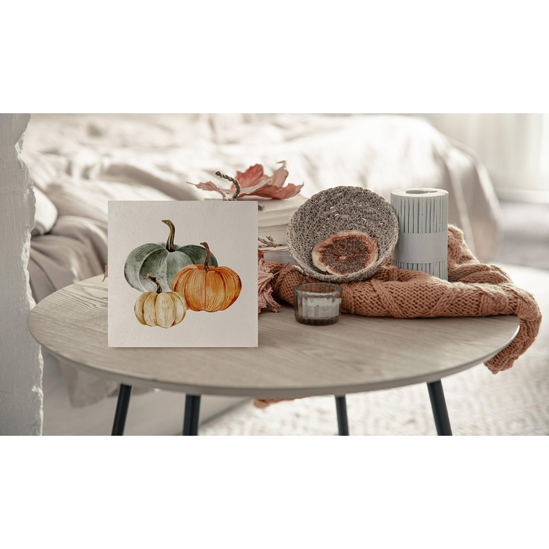 KEUSPI Fall Pumpkin Desk Decor,Farmhouse Pumpkin Fall Harvest Wood Sign