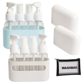 Juego De 8 Botellas De Viaje De Silicona, Accesorio De Tamaño De Viaje a Prueba De Fugas De 50 ml Con Etiqueta Y Bolsa de Aseo, Ideal para Viajes de N