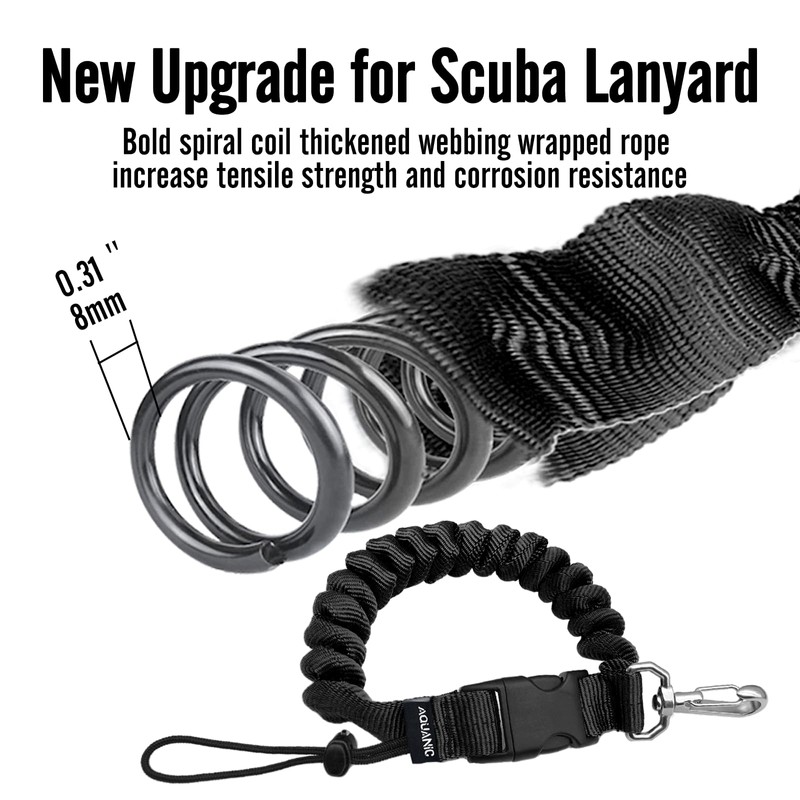 nitescuba Scuba Diving Spring Clip Lanyard, Thick Stainless Steel Spring