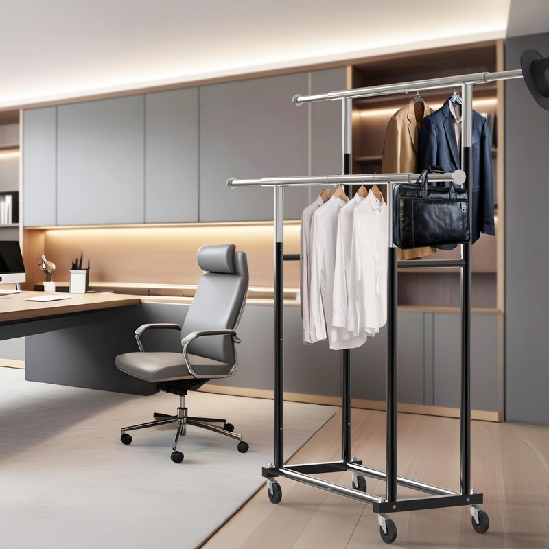 Simple Houseware Standard Double Rod Garment Rack, Black