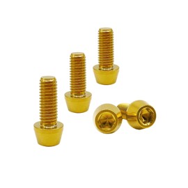 RISON - Tornillos de titanio Ti Bolt M5 x 0.8 x 15, cabeza hexagonal cónica, 5 piezas, tornillo de cabeza hexagonal de titanio dorado para vástago de bicicleta