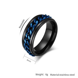 Aprila Men's Fidget Anxiety Spinner Rings Blue Black Titanium Stainless Steel Beer Bottle Opener Chain Ring for Men size 9