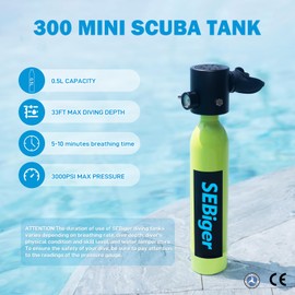SEBiger Diving Tank with DOT Certification Reusable Scuba 0.5L Pony Bottle Support Up to 10 Minutes Dive Time Diving Cylinder Suitable for Underwater Work/Underwater Recreation(No Inflation Equipment)